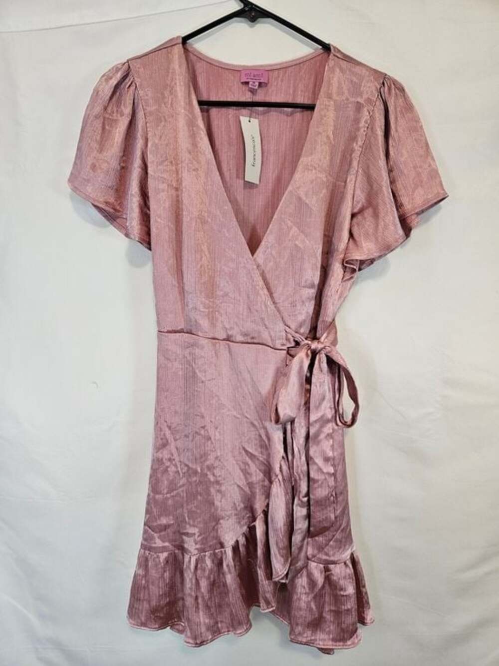 miami Dusty Rose Satin-Look Wrap Midi Dress